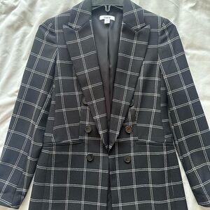 Bar III Black Windowpane Double-Breasted Blazer